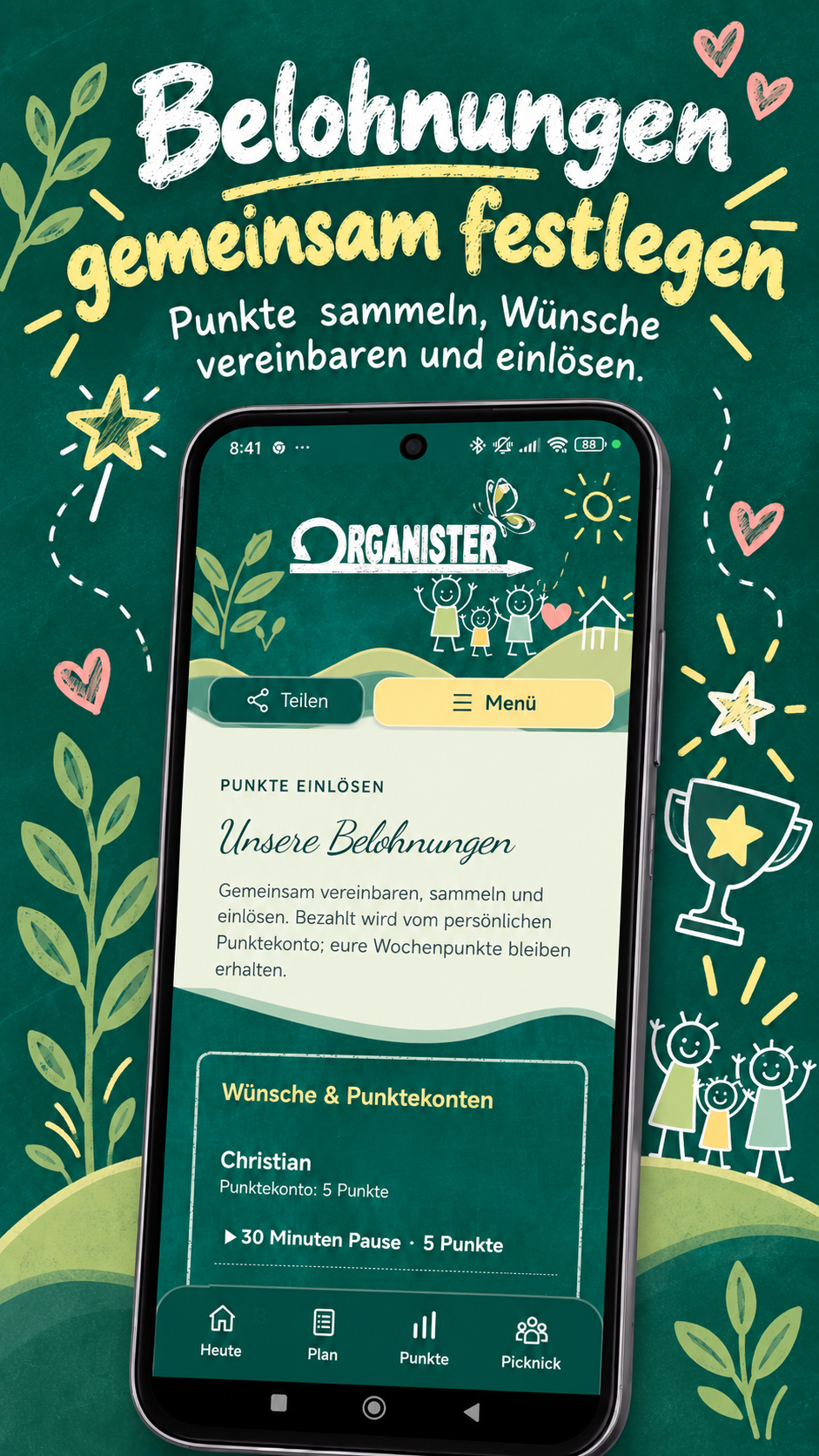 Gemeinsam vereinbarte Belohnungen und persönliche Punktekonten.
